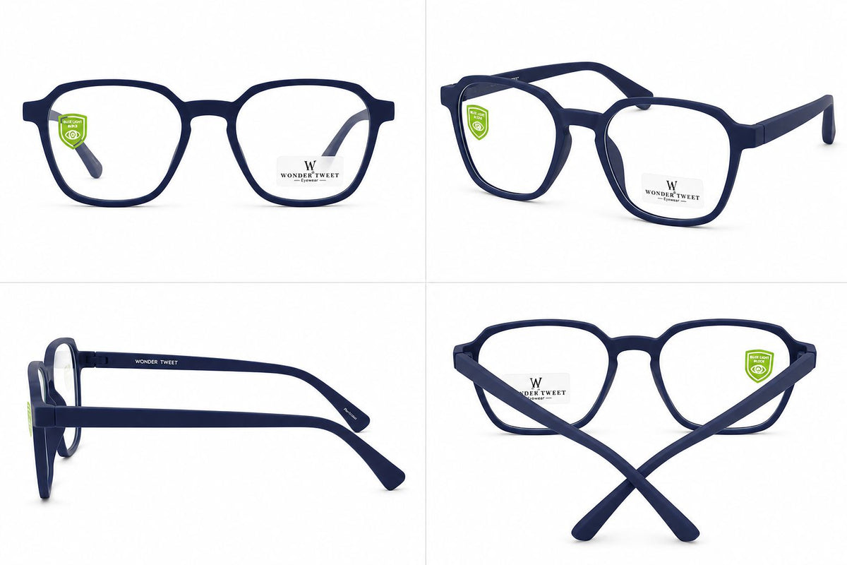 Wonder Tweet Premium Navy Blue Square Blue Light Blocking Eyeglasses